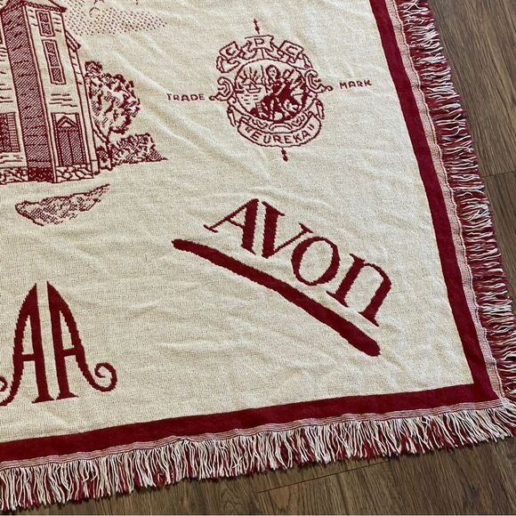 Vintage Rare Avon Mrs Albee Collectible Throw Blanket Red Cream - Picture 7 of 11